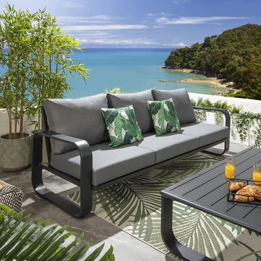 Quatropi Modern 6 Seater Outdoor Garden Sofa Set Black Aluminium Grey Cushions