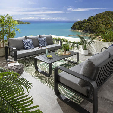 Quatropi Modern 6 Seater Outdoor Garden Sofa Set Black Aluminium Grey Cushions