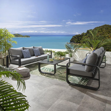 Quatropi Modern 6 Seater Outdoor Garden Sofa Set Black Aluminium Grey Cushions