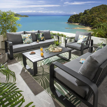 Quatropi Modern 6 Seater Outdoor Garden Sofa Set Black Aluminium Grey Cushions