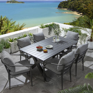 Quatropi Modern 6 Seater Outdoor Garden Table Chairs Dining Set Aluminium Grey 