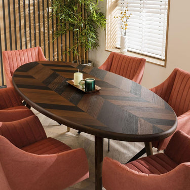 Quatropi Modern 6 Seater Oval Dining Set Swivel Carver Chairs With Arms Pink