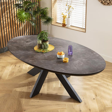 Quatropi Modern 6 Seater Oval Dining Table and Chairs Dining Set Grey Black