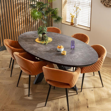 Quatropi Modern 6 Seater Oval Modern Dining Table and Chairs Set Orange Black
