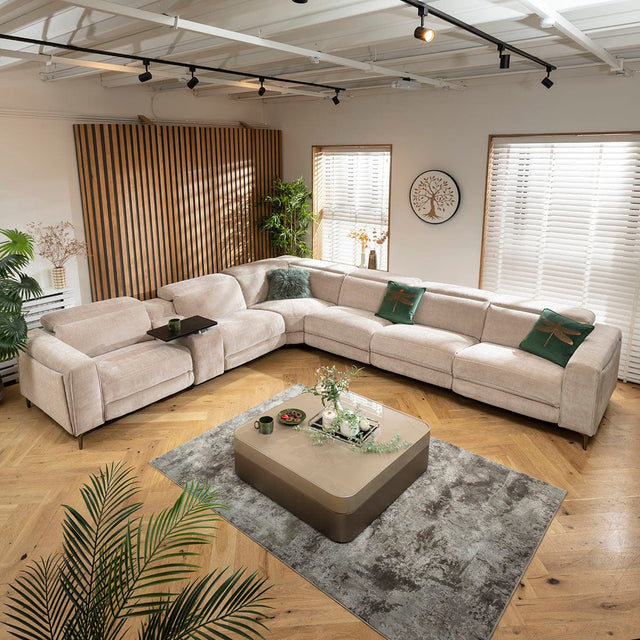 Large 6 Seater Recliner L-Shape Corner Sofa & Storage Console Grey ...