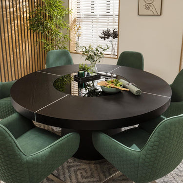 Quatropi Modern 6 Seater Round Dining Set Lazy Susan Black Oak Green 160cm