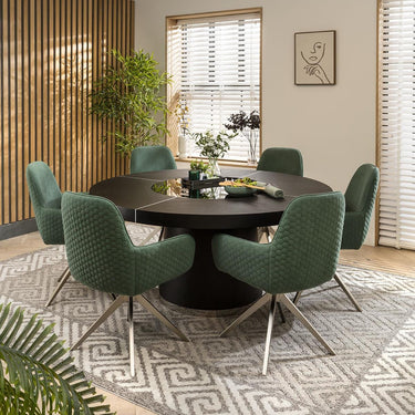 Quatropi Modern 6 Seater Round Dining Set Lazy Susan Black Oak Green 160cm