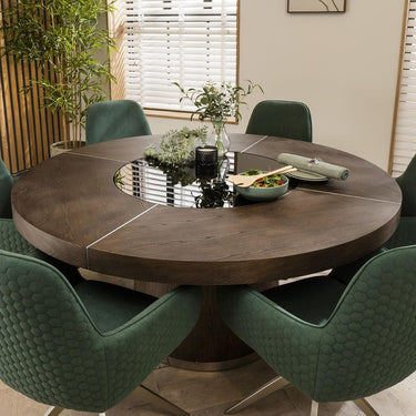 Quatropi Modern 6 Seater Round Dining Set Lazy Susan Dark Wood Green 160cm