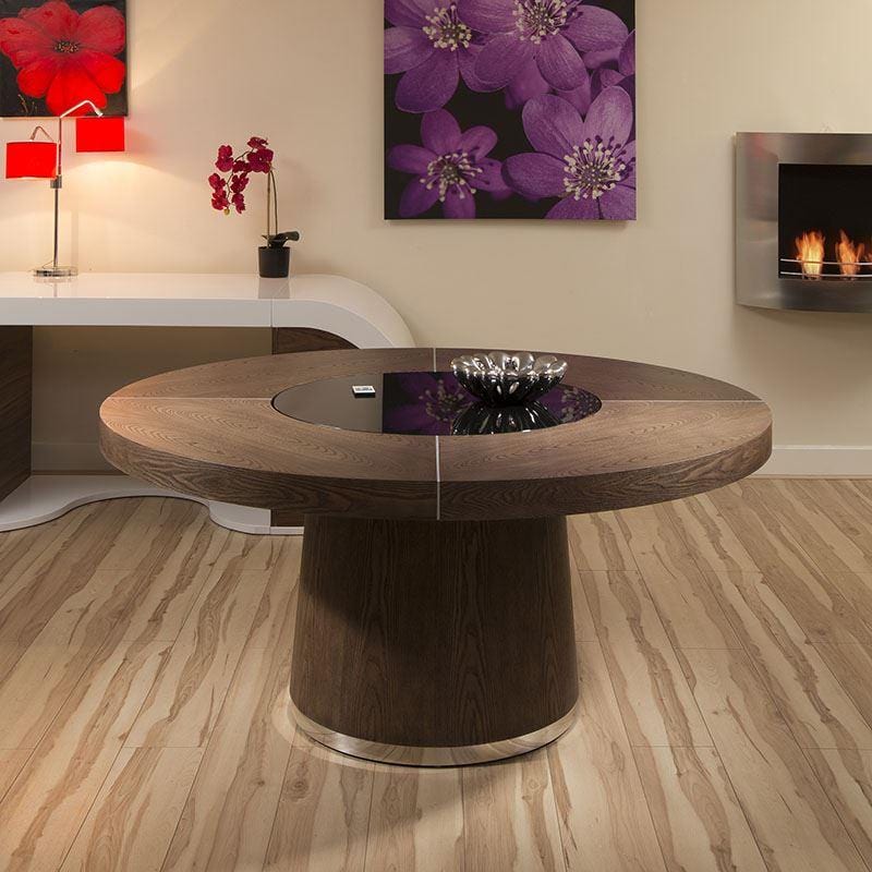 Modern 6 Seater Round Dining Set Lazy Susan Wood Navy Blue 160cm – Quatropi