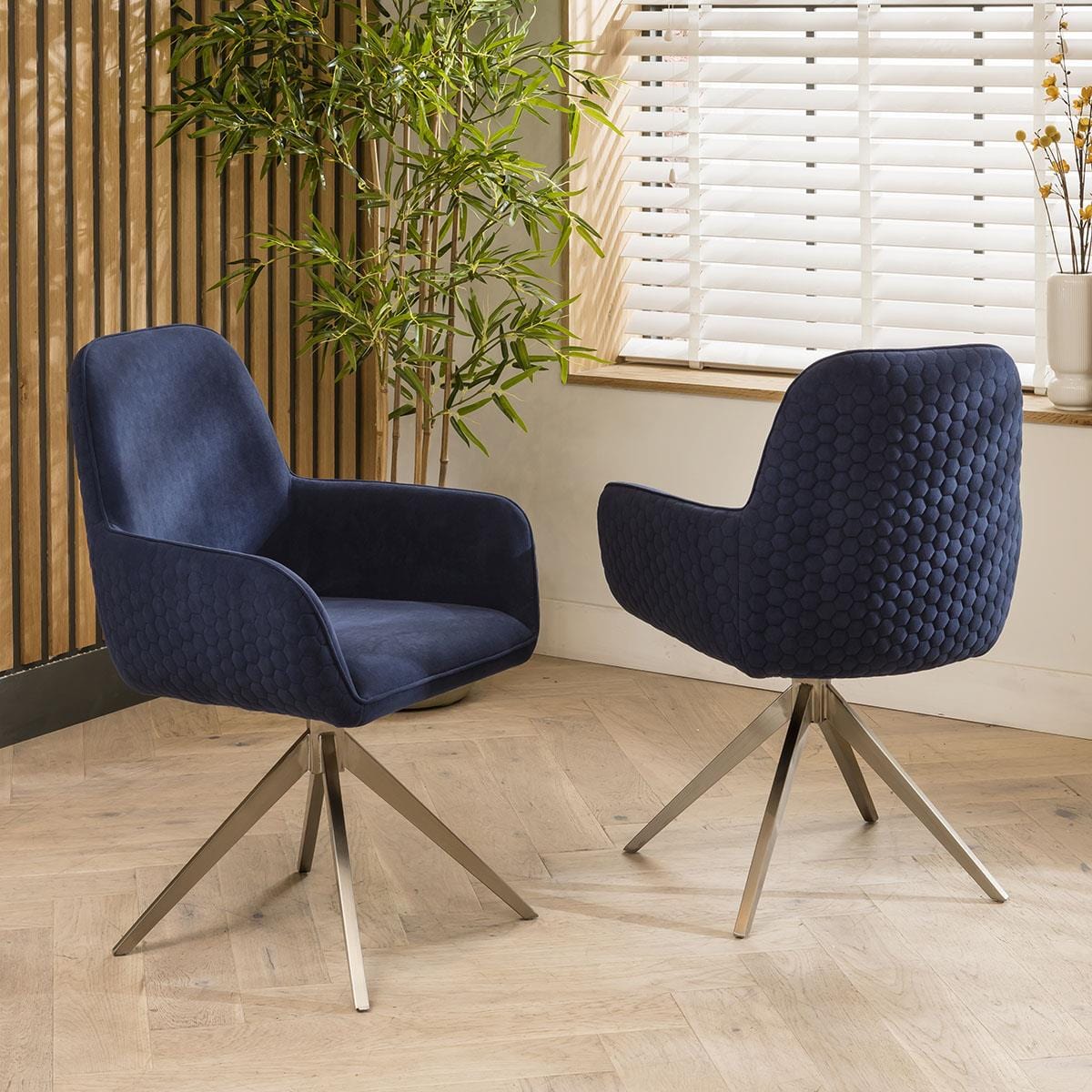 Modern 6 Seater Round Dining Set Lazy Susan Wood Navy Blue 160cm – Quatropi