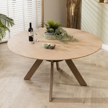 Quatropi Modern 6 Seater Solid Wooden Round Dining Table For 6 Natural 150cm