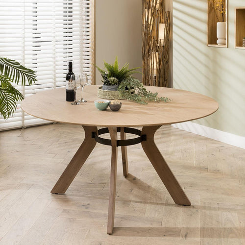 Quatropi Modern 6 Seater Solid Wooden Round Dining Table For 6 Natural 150cm