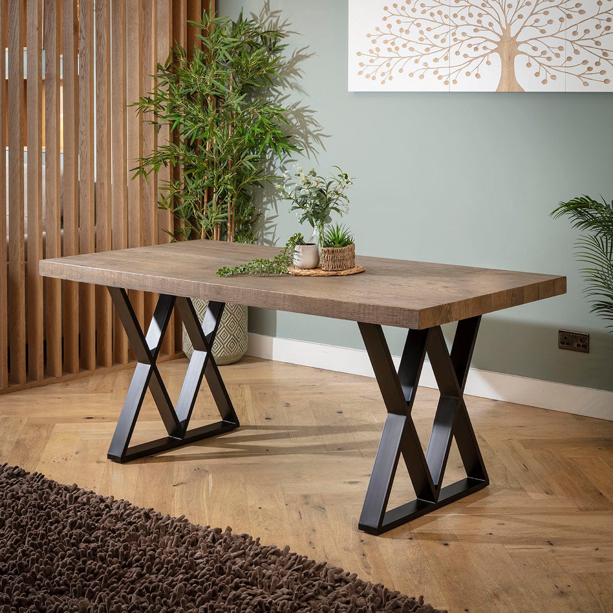 Rustic Wooden 6 Seater Dining Table and Chairs Set Green Reclaimed Oak ...
