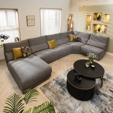 Quatropi Modern 7 Seater Electric Recliner L-Shape Corner Sofa Grey Fabric L4R
