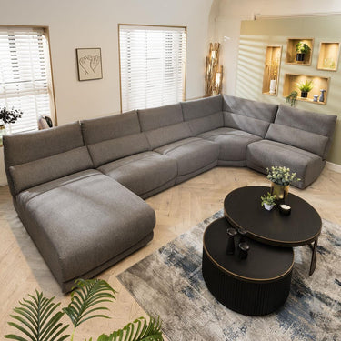 Quatropi Modern 7 Seater Electric Recliner L-Shape Corner Sofa Grey Fabric L4R