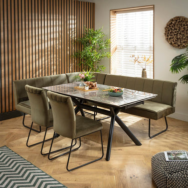 Quatropi Modern 7 Seater Extendable Corner Bench Dining Set Green & Grey Ceramic LR2