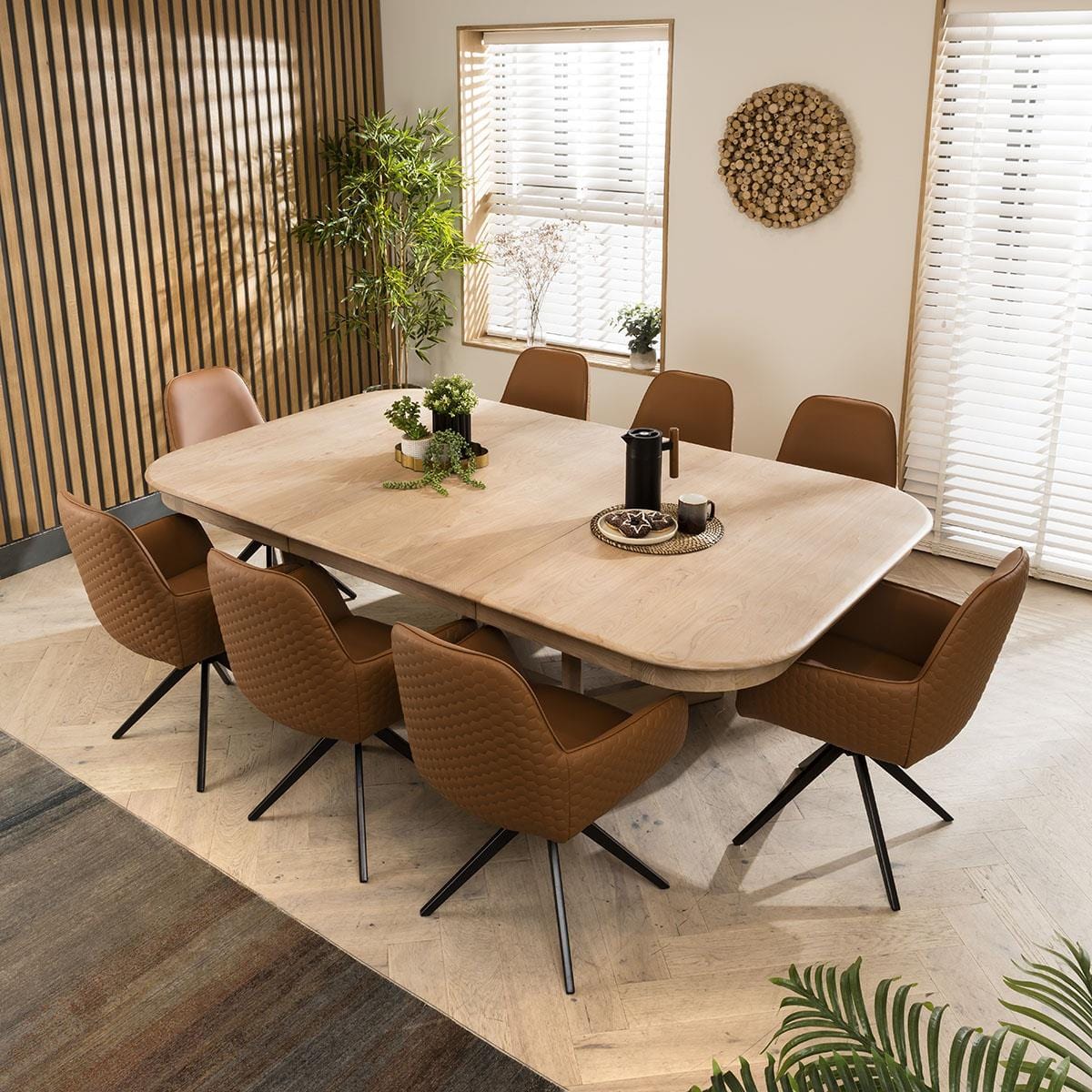 Modern 8 Chair Natural Solid Wood Extending Dining Set Tan 160-230cm ...