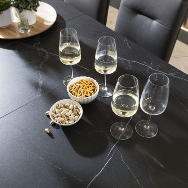 Quatropi Modern 8 Seat Ceramic Marble Extendable Dining Room Table Black 180-220cm