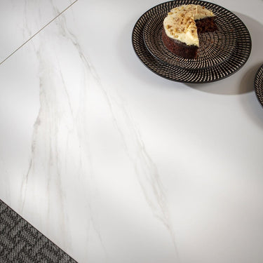 Quatropi Modern 8 Seat Ceramic Marble Extendable Dining Room Table White 180-220cm