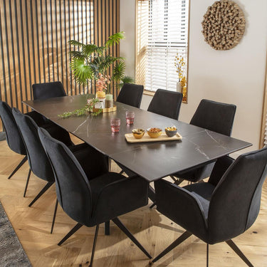 Quatropi Modern 8 Seat Extending Ceramic Dining Table and Chairs Set Black