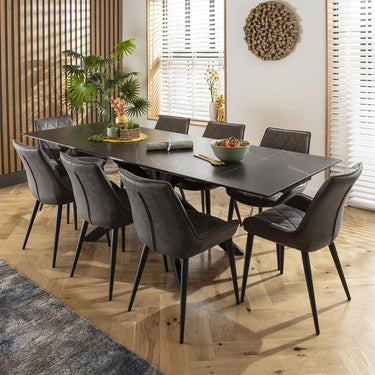 Quatropi Modern 8 Seat Extending Ceramic Dining Table and Chairs Set Grey Black