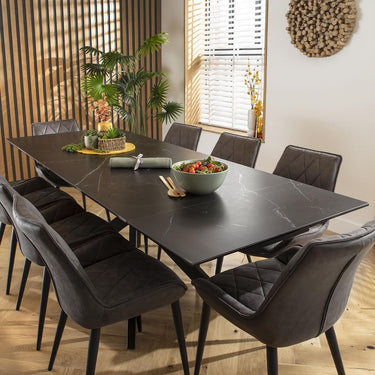 Quatropi Modern 8 Seat Extending Ceramic Dining Table and Chairs Set Grey Black