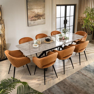 Quatropi Modern 8 Seat Extending Ceramic Marble Dining Set Grey Orange 160-240cm