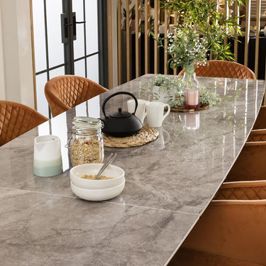 Quatropi Modern 8 Seat Extending Ceramic Marble Dining Set Grey Orange 160-240cm