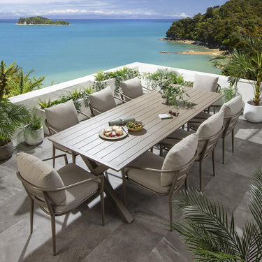 Quatropi Modern 8 Seat Garden Table and Chairs Dining Set Aluminium Cream Beige