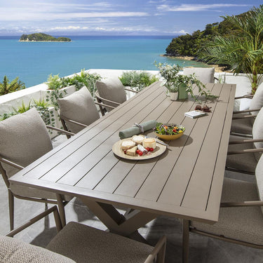 Quatropi Modern 8 Seat Garden Table and Chairs Dining Set Aluminium Cream Beige