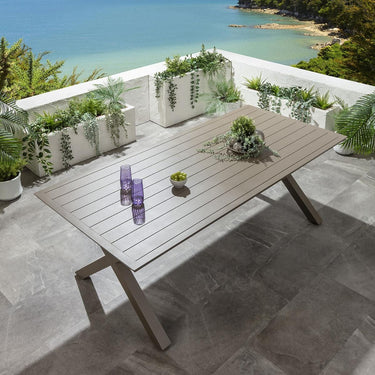 Quatropi Modern 8 Seat Outdoor Garden Dining Table Cross X-Leg Metal Beige 220cm