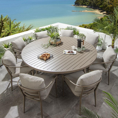 Mia 8 Seater Round Outdoor Garden Dining Set Aluminium Cream & Beige