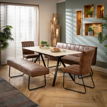 Quatropi Modern 8 Seater Bench Dining Set Brown & Beige Stone Ceramic XB2