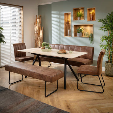 Quatropi Modern 8 Seater Bench Dining Set Brown & Beige Stone Ceramic XB2
