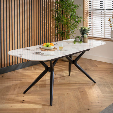 Quatropi Modern 8 Seater Ceramic Extending Dining Table 160-200cm White Gold