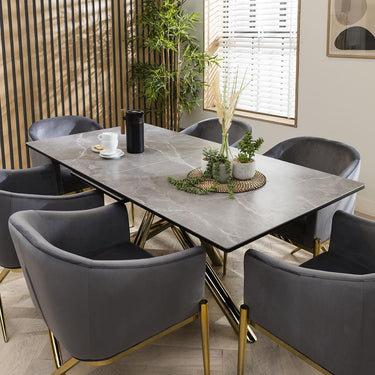Quatropi Modern 8 Seater Ceramic Marble Extending Dining Table Grey Gold Legs