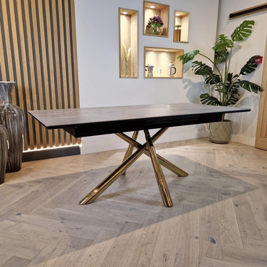 Quatropi Modern 8 Seater Ceramic Marble Extending Dining Table Grey Gold Legs