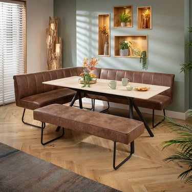Quatropi Modern 8 Seater Corner Bench Dining Set Brown & Beige Stone Ceramic LRBB