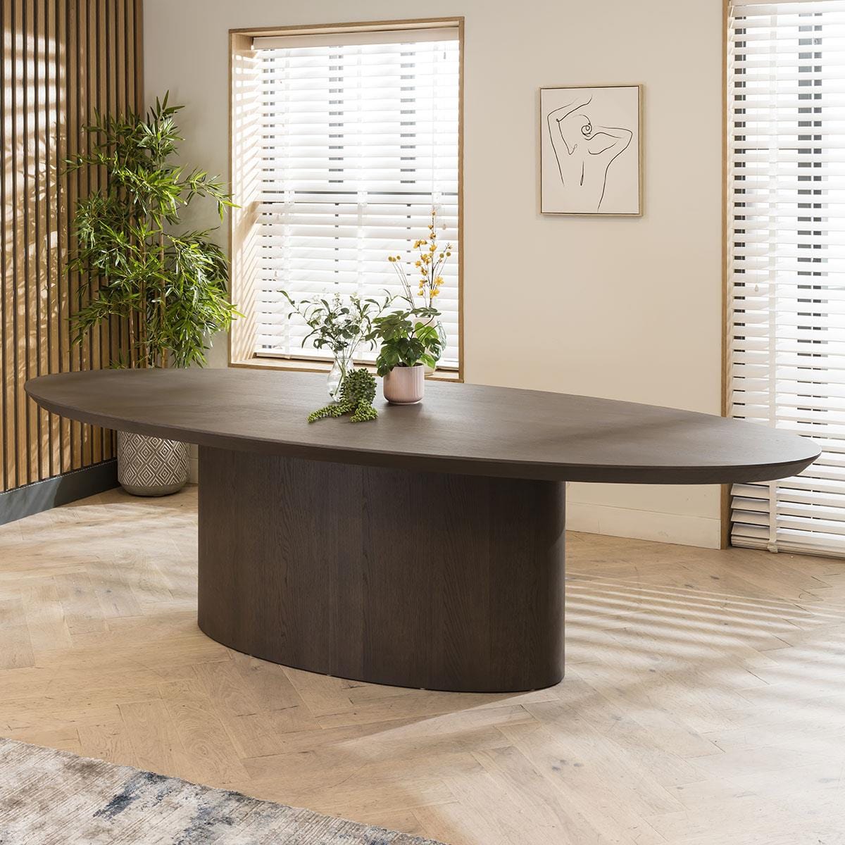 Modern 8 Seater Dining Table And Swivel Chairs Oval Dining Set Brown ...