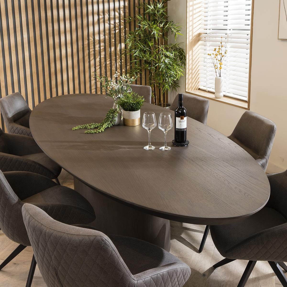 Modern 8 Seater Dining Table And Swivel Chairs Oval Dining Set Brown ...