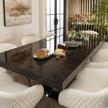 Quatropi Modern 8 Seater Dining Table Chairs Set Gloss Oak White Leather 240cm
