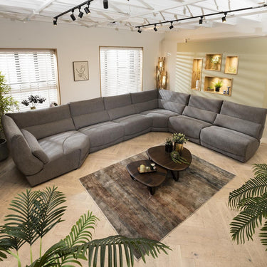 Quatropi Modern 8 Seater Electric Recliner L-Shape Corner Sofa Grey Fabric L5R