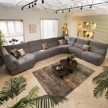 Quatropi Modern 8 Seater Electric Recliner L-Shape Corner Sofa Grey Fabric L5R