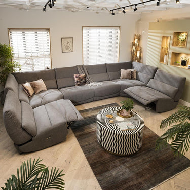 Quatropi Modern 8 Seater Electric Recliner U-Shape Corner Sofa Grey Fabric U22R