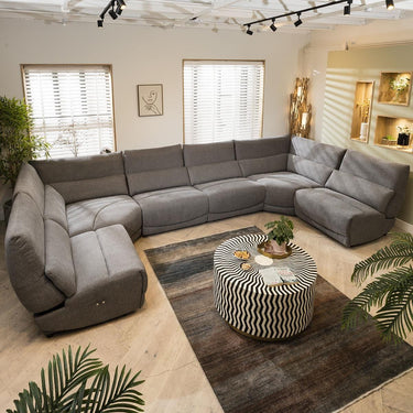 Quatropi Modern 8 Seater Electric Recliner U-Shape Corner Sofa Grey Fabric U22R