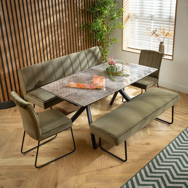 Quatropi Modern 8 Seater Extendable Bench Dining Set Green & Grey Ceramic XB2