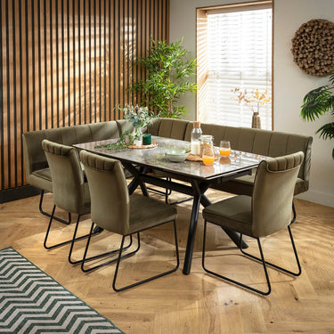 Quatropi Modern 8 Seater Extendable Corner Bench Dining Set Green & Grey Ceramic LR3