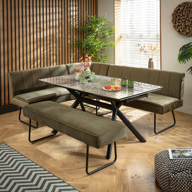 Quatropi Modern 8 Seater Extendable Corner Bench Dining Set Green & Grey Ceramic LRBB