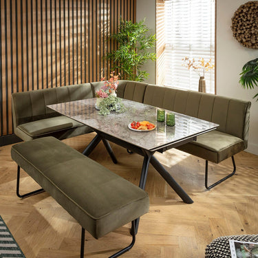 Quatropi Modern 8 Seater Extendable Corner Bench Dining Set Green & Grey Ceramic LRBB
