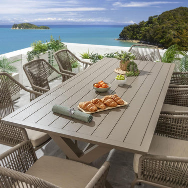 Quatropi Modern 8 Seater Garden Dining Set Outdoor Table And Chairs Beige Aluminium